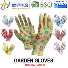 Garden Gloves, Printing Polyestershell Transparent Nitrile Coated Smooth Finish, Work Gloves (G1000) with CE, En388, En420